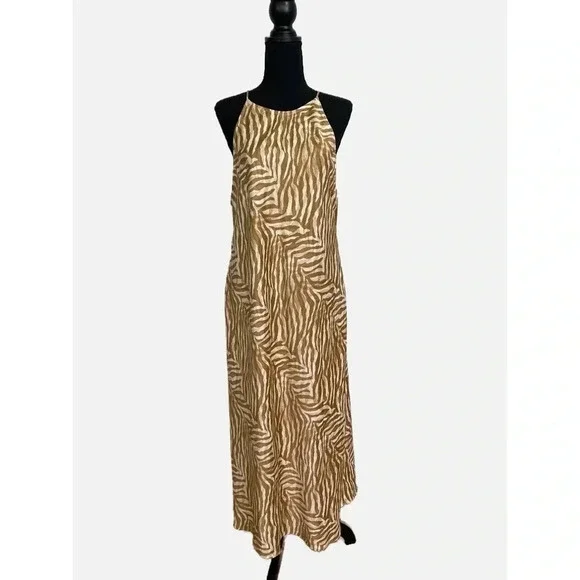 Banana Republic Factory Dress Women's Large Beige Animal Print Cross Back Slip - Picture 1 of 8